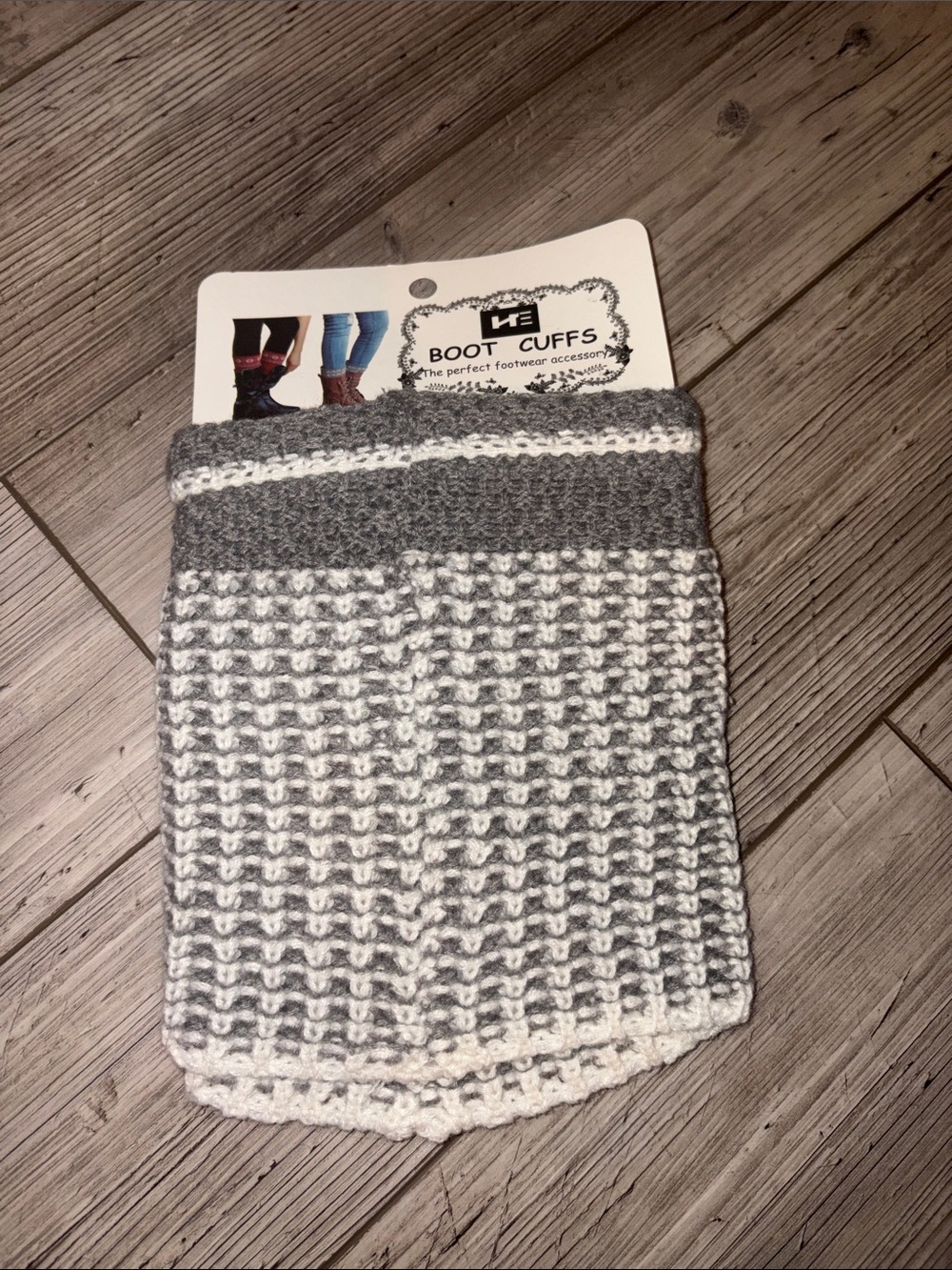 NWT Boot Cuffs - Gray and White Knit Leg Warmers
